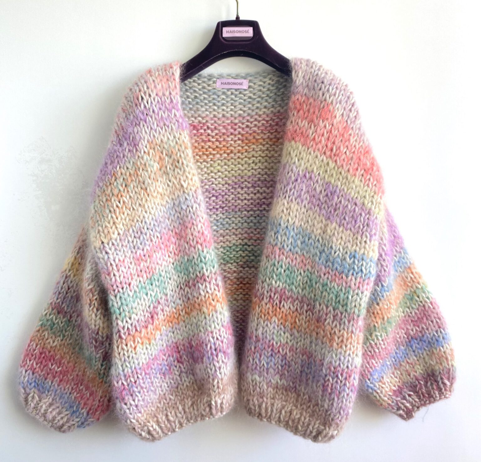 Bohemian Style Grof Gebreid Damesvest Met Pastel Strepen In Wol En