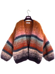 gebreid mohair vest oranje aubergine gestreept tie dye