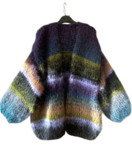 lang mohair vest tiedye strepen paars groen