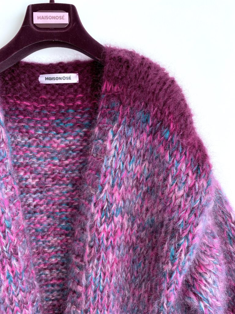 gebreid lang vest mohair paars roze 