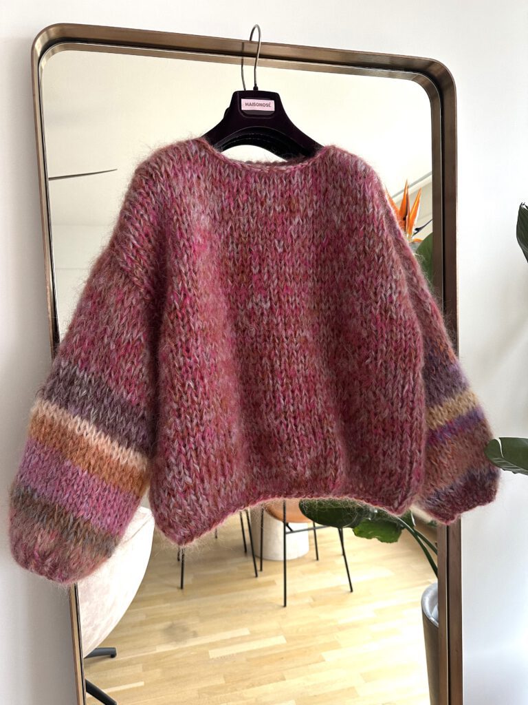 Bohemian Style Mohair Sweater Gestreept In Oranje, Roze, Lavendel En ...