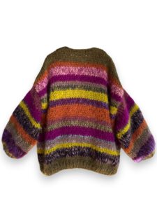 Multi color mohair cardigan indian summer olijfgroen burgundy