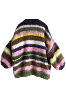 Gestreept mohair vest lang in in de kleuren wit, geel, olijfgroen, groen, antraciet en roze