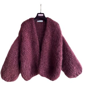 burgundy bruin mohair damesvest met oversized fit