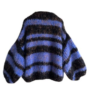 oversized damesvest met blauw en zwarte strepen