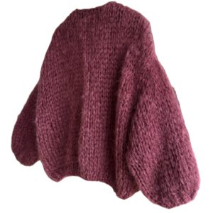 Hand gebreid oversized mohairvest in burgundy bruin