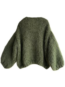 Oversized mohair alpaca v-hals trui olijfgroen